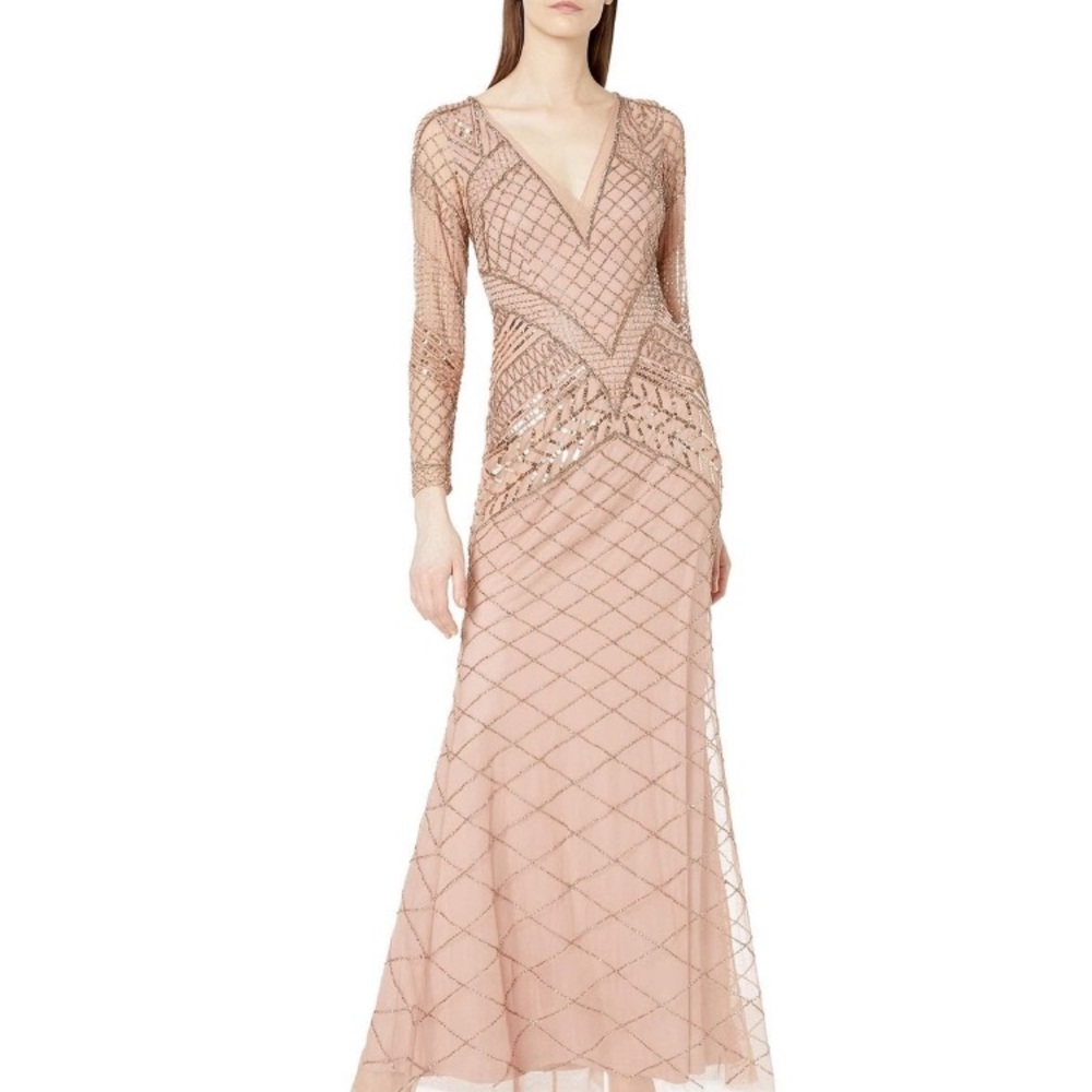 Adrianna-Papell beaded long sleeves V-Neck long evening Gown - Picture 9 of 9